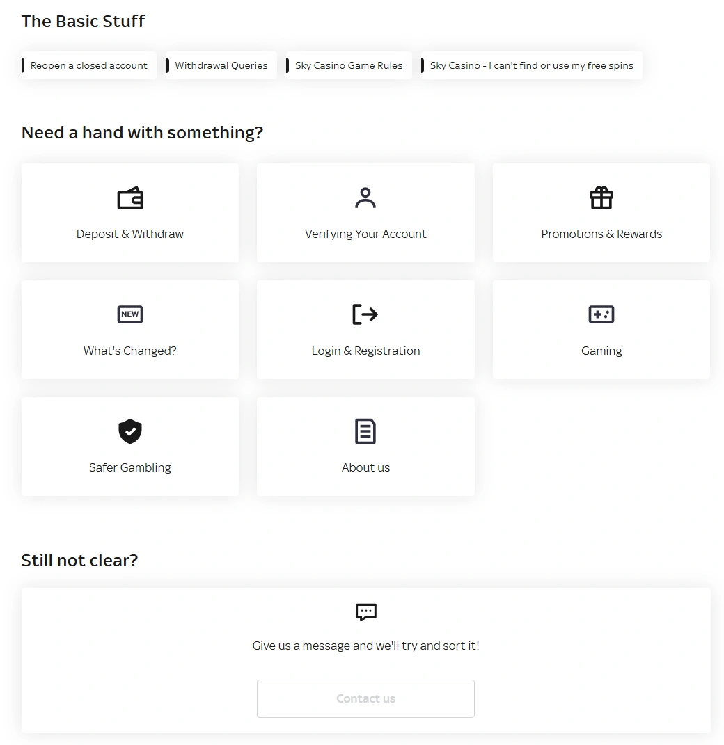 Sky Casino customer support options
